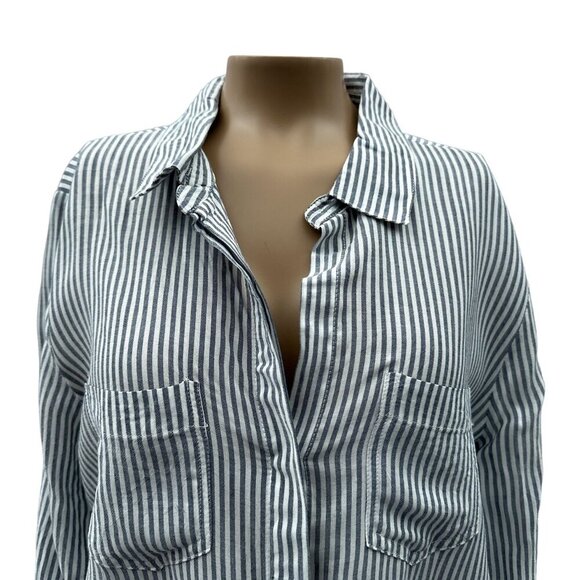 Velvet Heart Striped Button-Up Long Sleeve Pocket Tunic Shirt Dress Women M - Picture 11 of 11